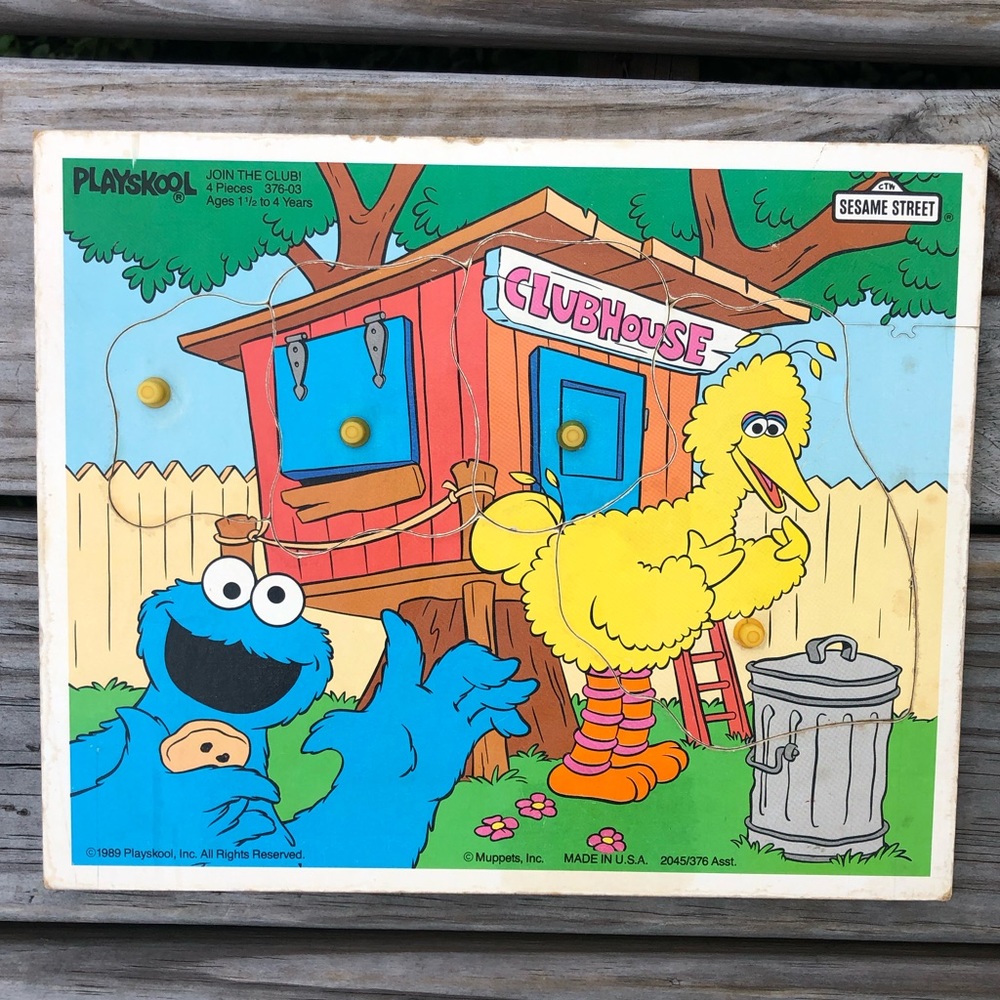 Sesame Street Pegged Wooden 4 Pc Vintage Puzzle! EUC!